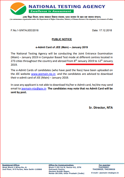 JEE Main Revised Dates