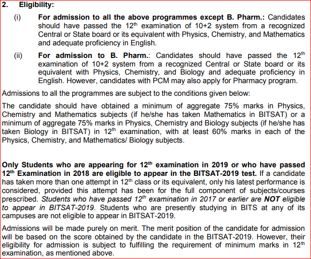 BITSAT eligibility