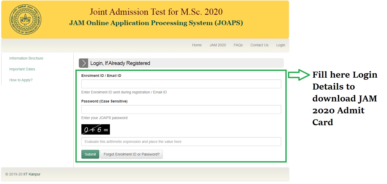 JAM 2020 Admit Card