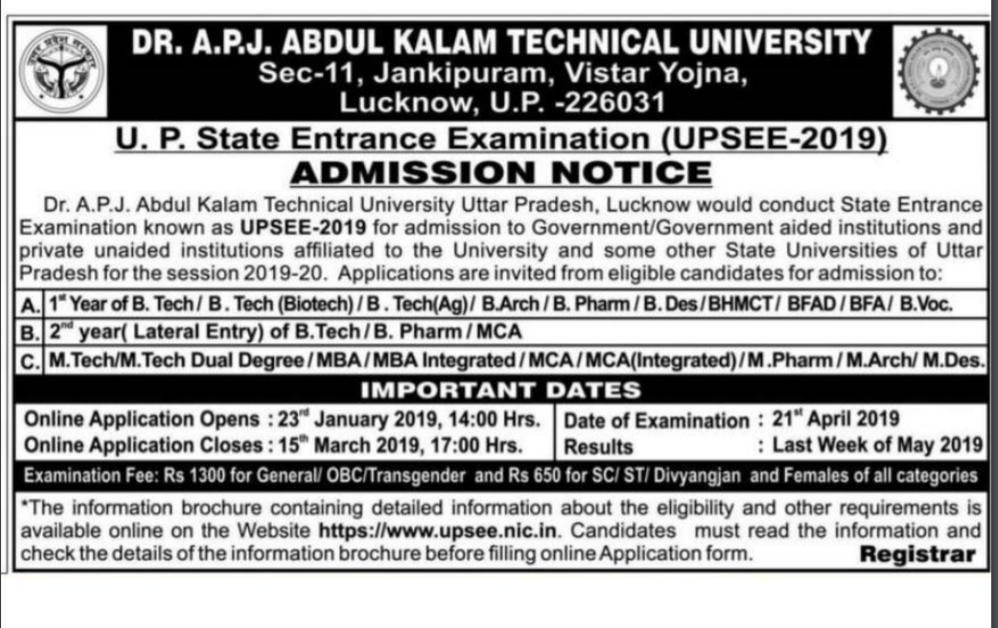 UPSEE Application Form 2019