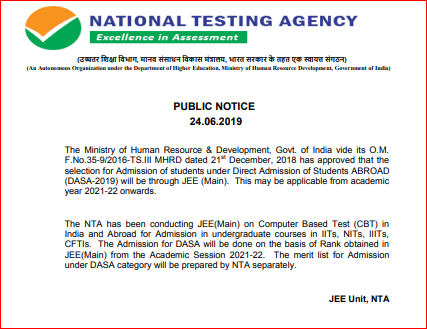 Public Notice Regarding DASA