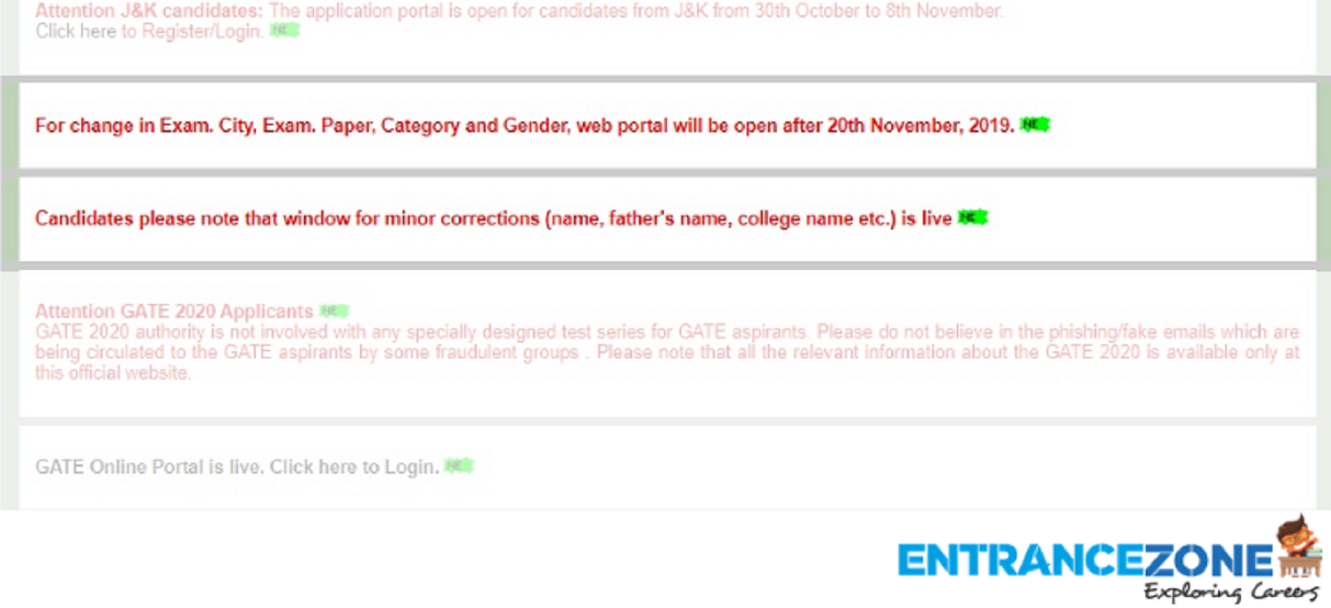 GATE 2020 Correction Notification