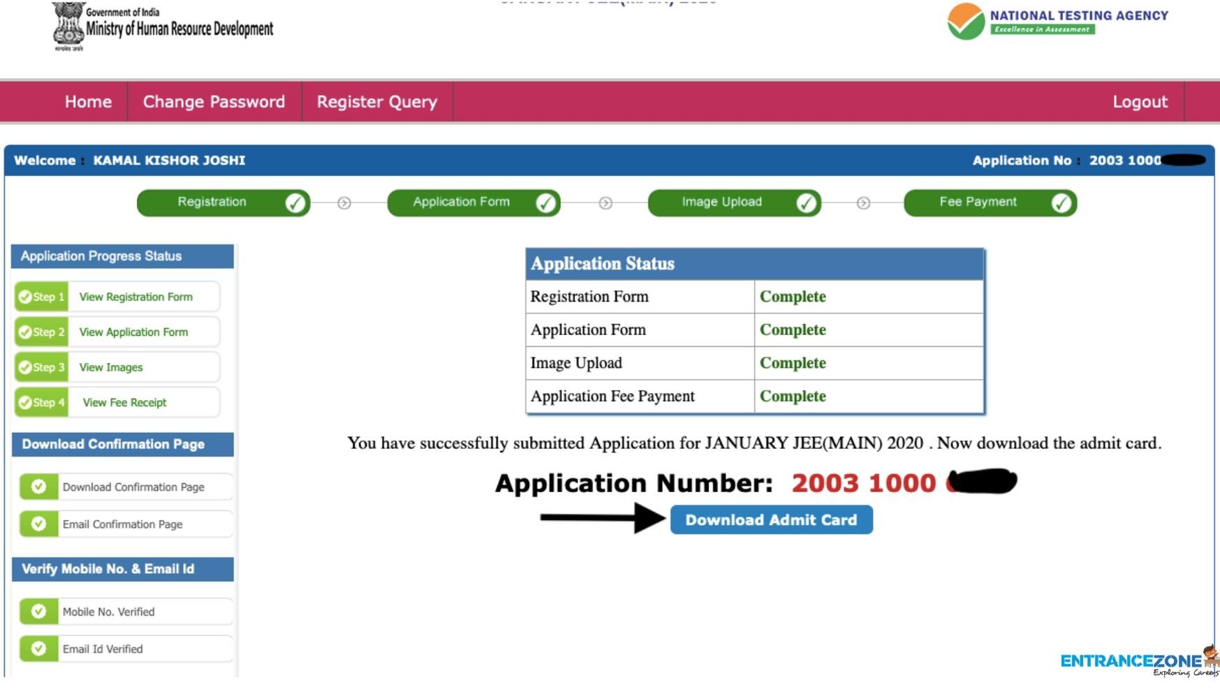 JEE Main Admit Card Download Page