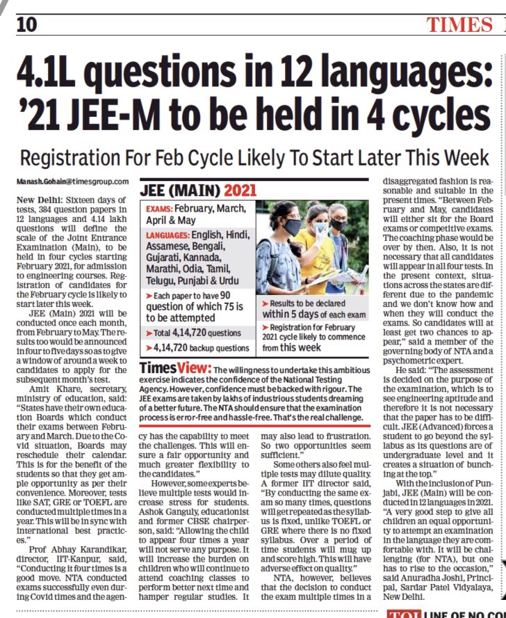 JEE Main 2021 - 4 Times, 12 Language, 4 Lakh Questions