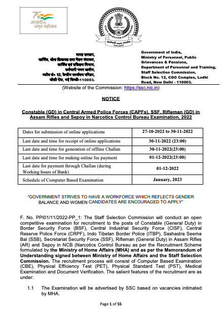 SSC Constable GD Dates