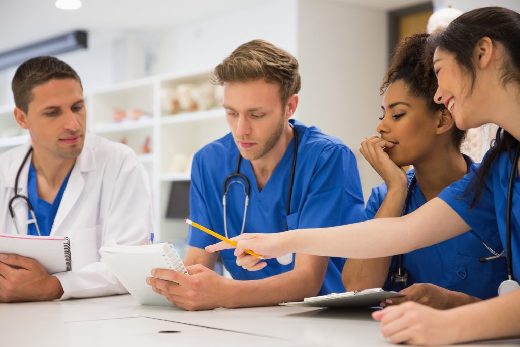 Medical students sitting and talking